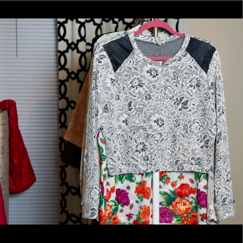 Lily Star Cropped Sweatshirt w/ Faux Leather