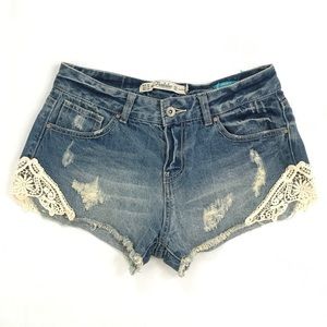 Zara Trafaluc Denim Distressed Crochet Jean Shorts Zara Trafaluc Denim Distressed Crochet Jean Shorts