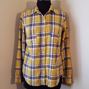 Old Navy Mustard/Blue Plaid Long Sleeve Shirt, Sm Old Navy Mustard/Blue Plaid Long Sleeve Shirt, Sm