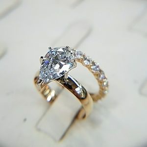 Custom made 2pc 14k Yellow Gold Engagement Ring Wedding Band