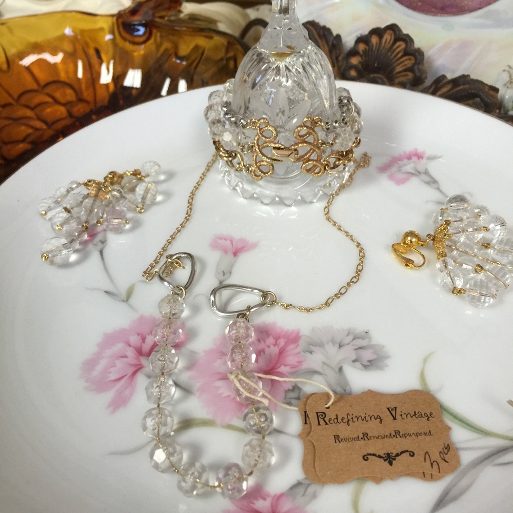 Vintage Jewelry Set, Repurposed 3 Piece, 1970