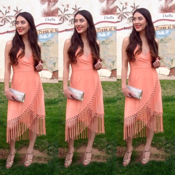 peach fringe dress
