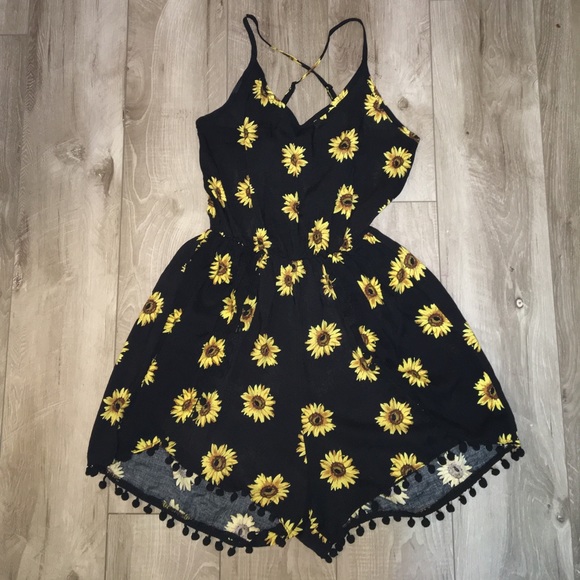 Pants - Sunflower Pom Trim Romper
