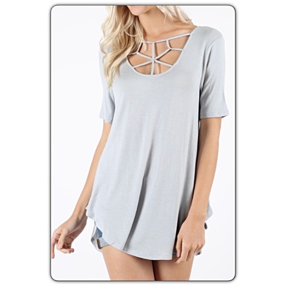 Silver Gray Cage Flowy Tunic Top Tee SML - Picture 2 of 6