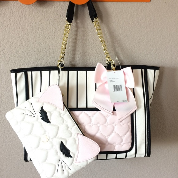 Betsey Johnson sleepy cat pouch tote - Picture 3 of 6