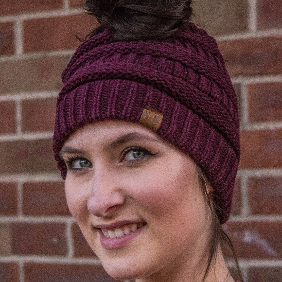 Burgundy Ponytail Beanie - Picture 3 of 3