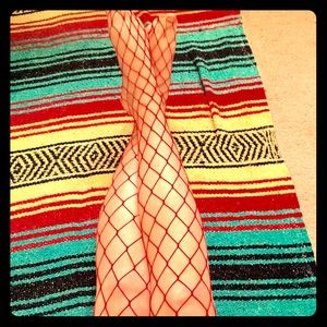 High Waisted Red Diamond Fish Net Stockings