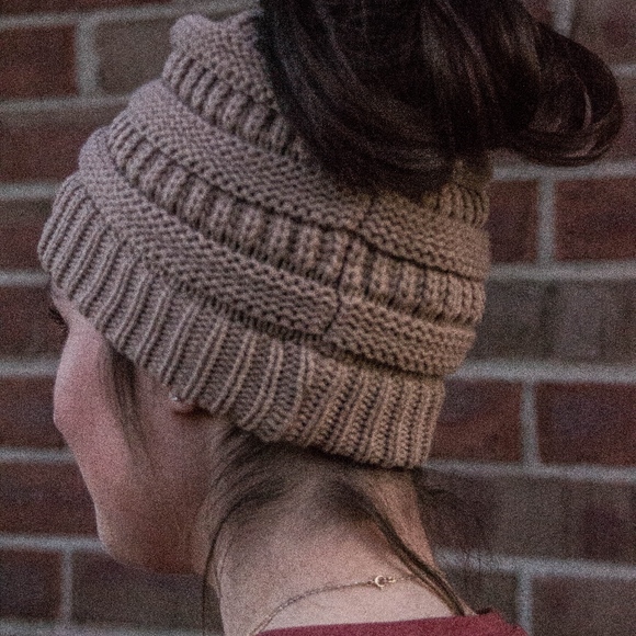 Tan Ponytail Beanie - Picture 3 of 3