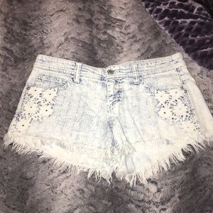 Denim shorts with lace sides