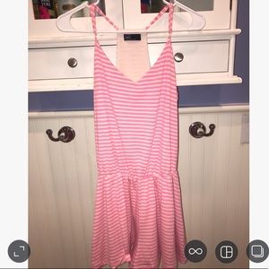 Pink and white striped romper