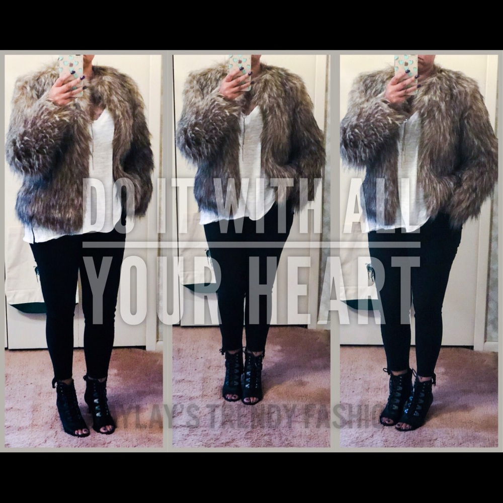 LAST ONE LARGE Faux Fur Coat- BROWN - Picture 4 of 7