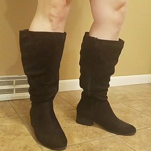 Slouchy wide calf black knee high boots