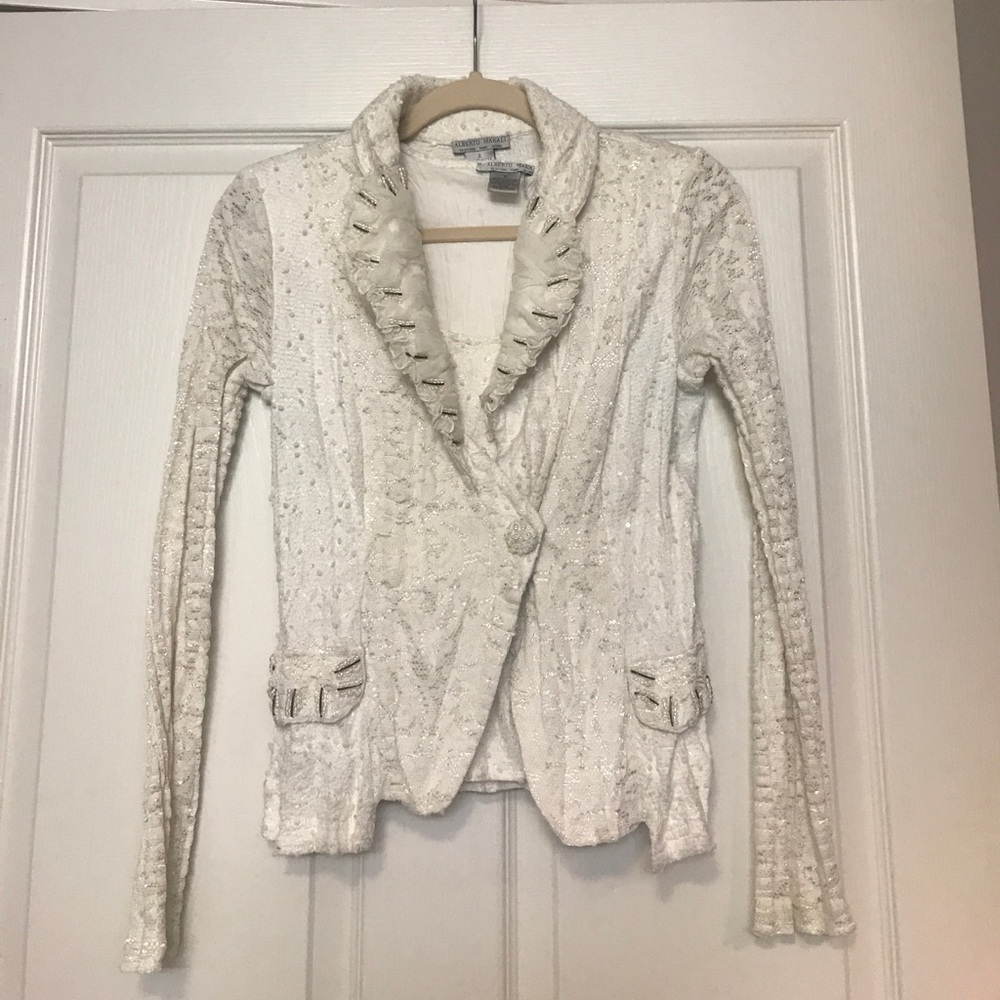 Alberto Makali white sequin blazer and top set
