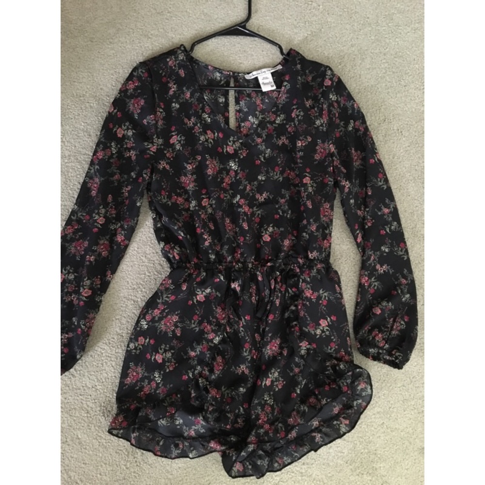 Black and red floral romper