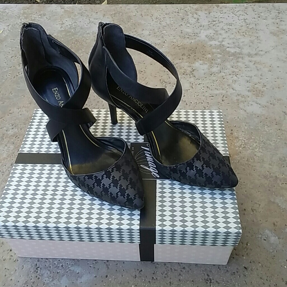 Enzo Angolini Suede Houndstooth Strap heels