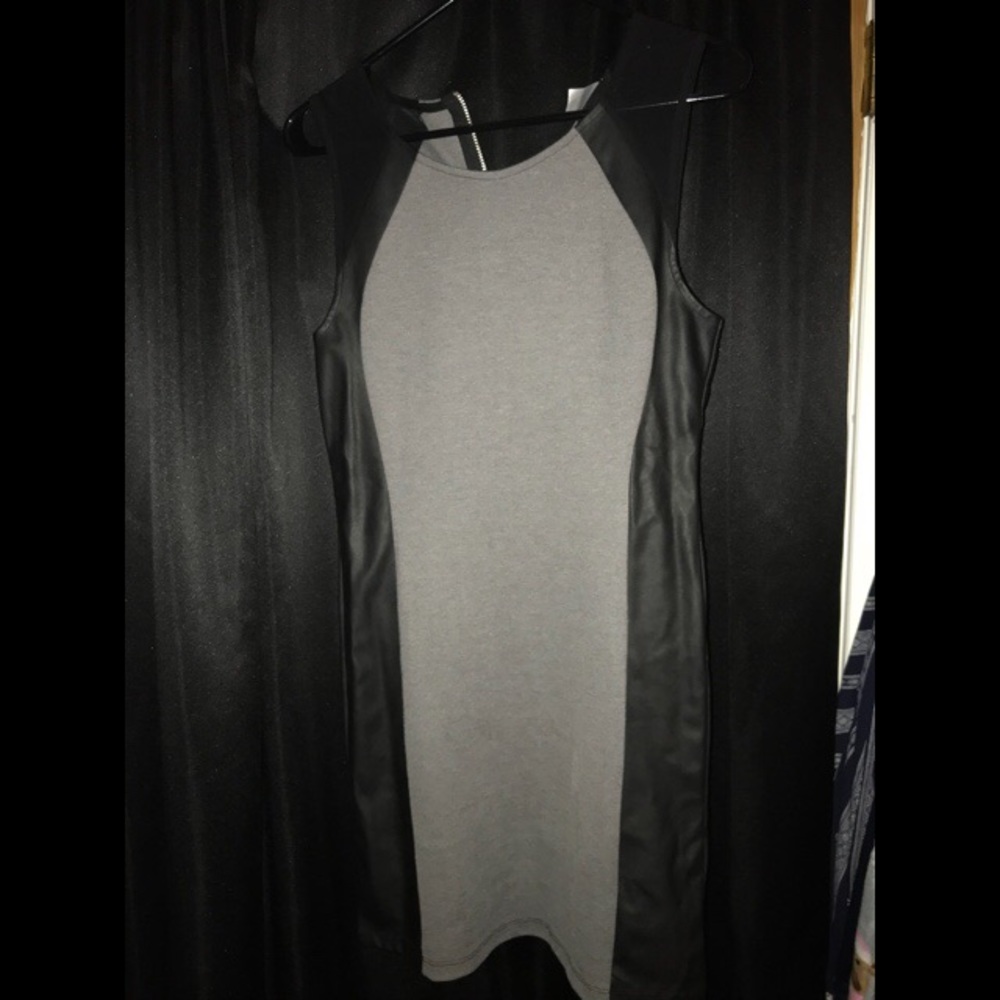 H&M black leather and grey dress