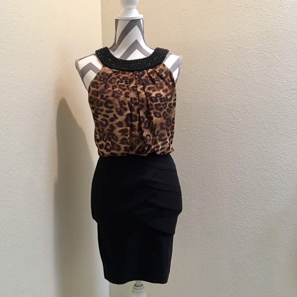Cheetah print dress with embellished collar