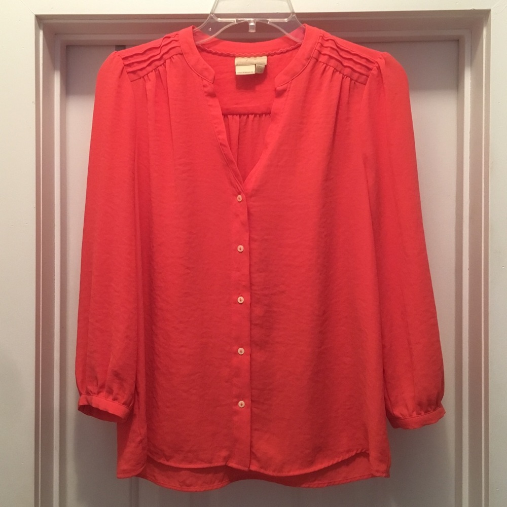 Coral blouse from Anthropologie