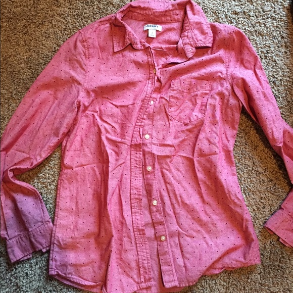 Old Navy Red Polka Dot button down - Picture 1 of 2