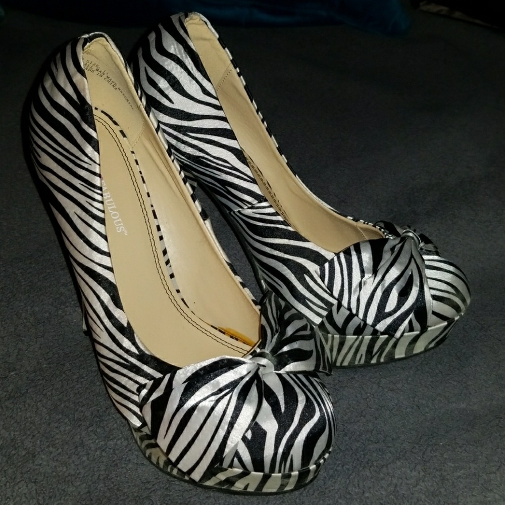 Zebra Print Satin High Heel with Bows