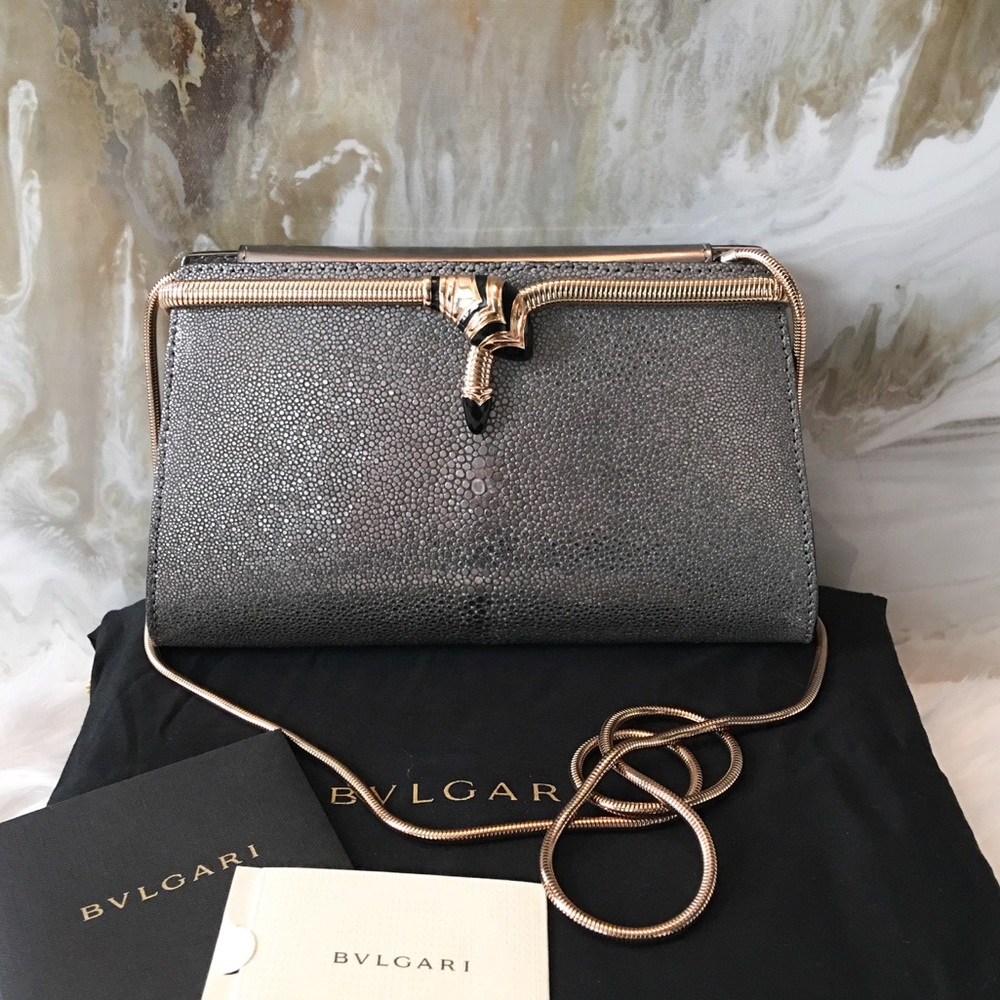 Bvlgari Serpenti "Tubogas" Stingray Silver Clutch