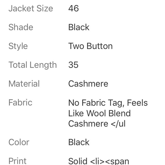 🎉 HP 🎉 LOU MYLES CASHMERE BLACK SUITJACKET SZ46R - Picture 8 of 8