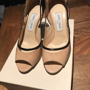 Jimmy Choo - patent leather - nude/black - 38.5