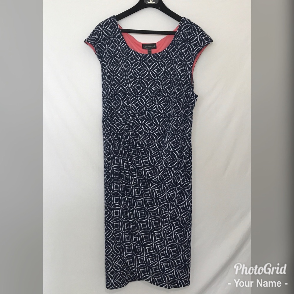 Connected Apparal Blue Sheath Faux Wrap Dress