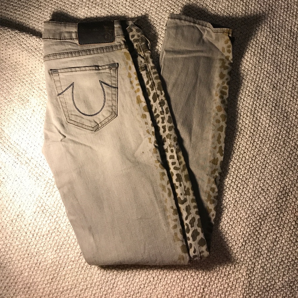 True Religion Grey / Leopard Print Skinny Jeans