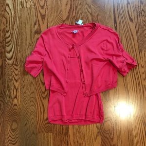 Coral cardigan with matching tank top