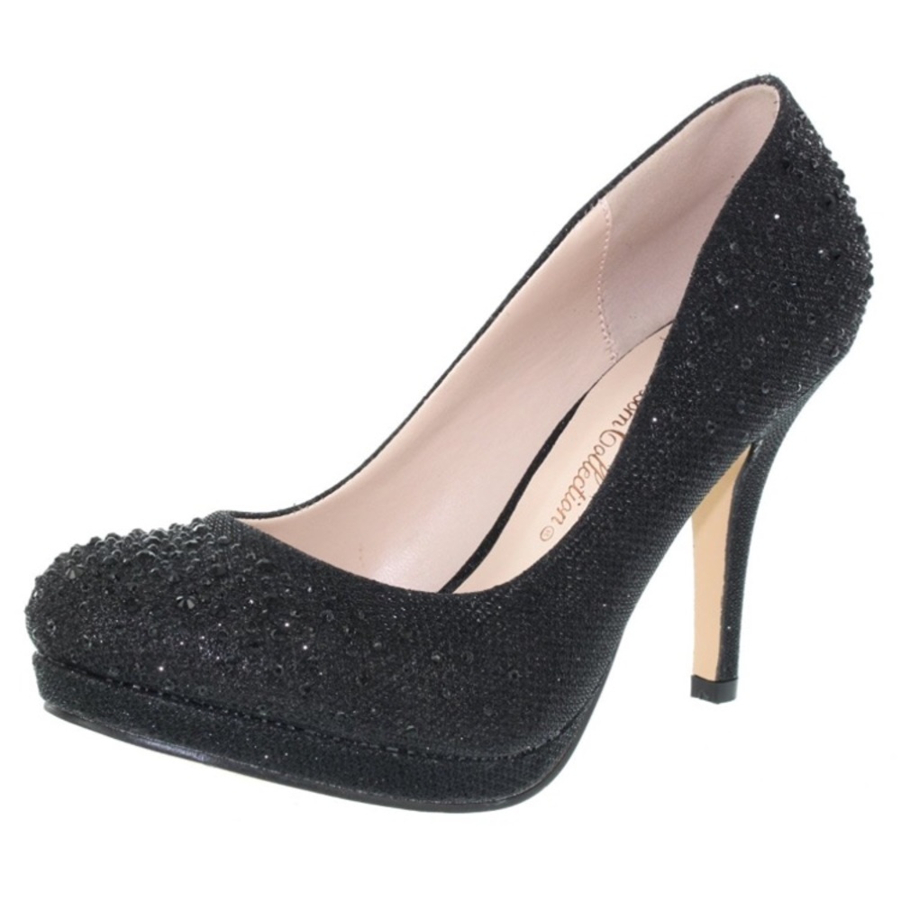 De blossom black sparkle pumps