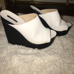 White platform peep-toe heels