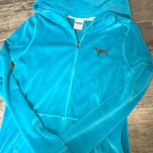 Victoria Secret Pink Sequin Velour Teal Hoodie