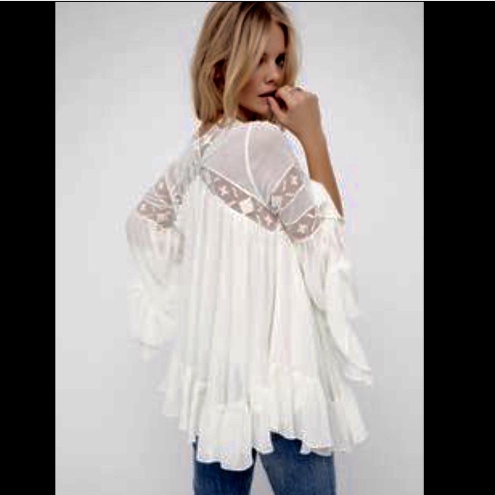Free People Ruffled Lace Buttondown Tunic L - Picture 3 of 6
