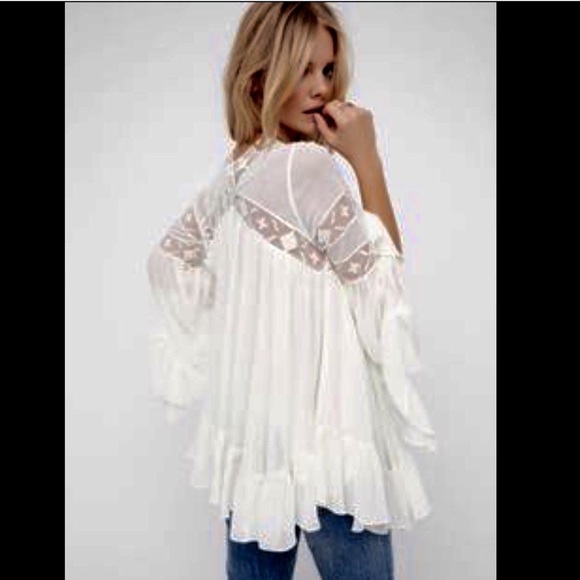 Free People  Ruffled Lace Buttondown Tunic L - Picture 3 of 6