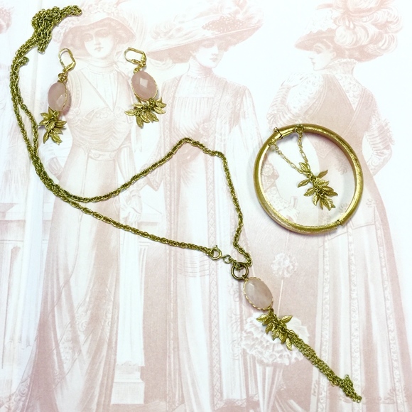 Vintage Jewelry Set, 1970s, Pink Quartz/ brass - Picture 8 of 8