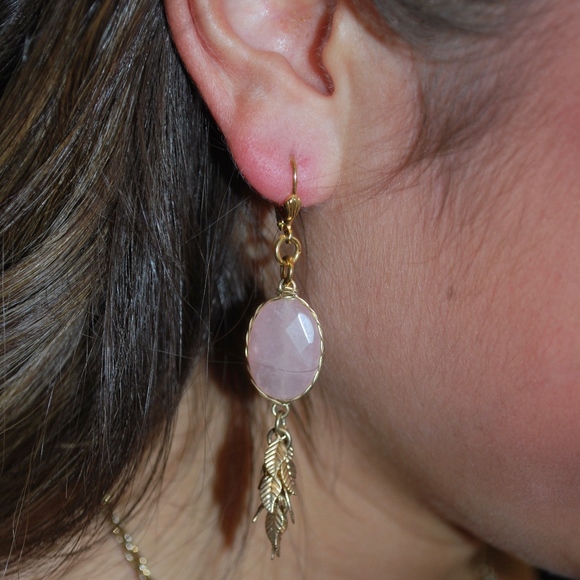 Vintage Jewelry Set, 1970s, Pink Quartz/ brass - Picture 6 of 8