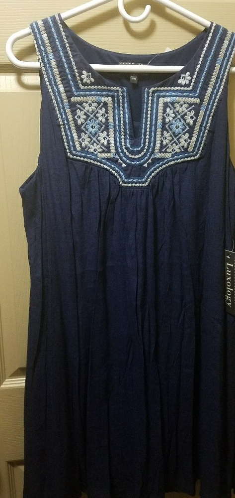 Navy blue embroidered front maternity dress