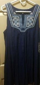 Navy blue embroidered front maternity dress