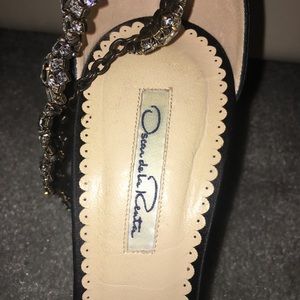 Black satin sandals with Chrystal silver accent