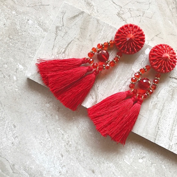Red Tassel Earrings - Picture 2 of 7
