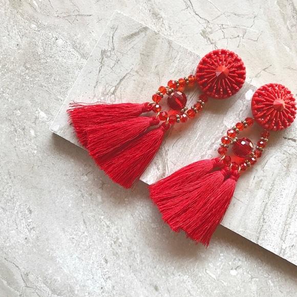 Red Tassel Earrings - Picture 5 of 7