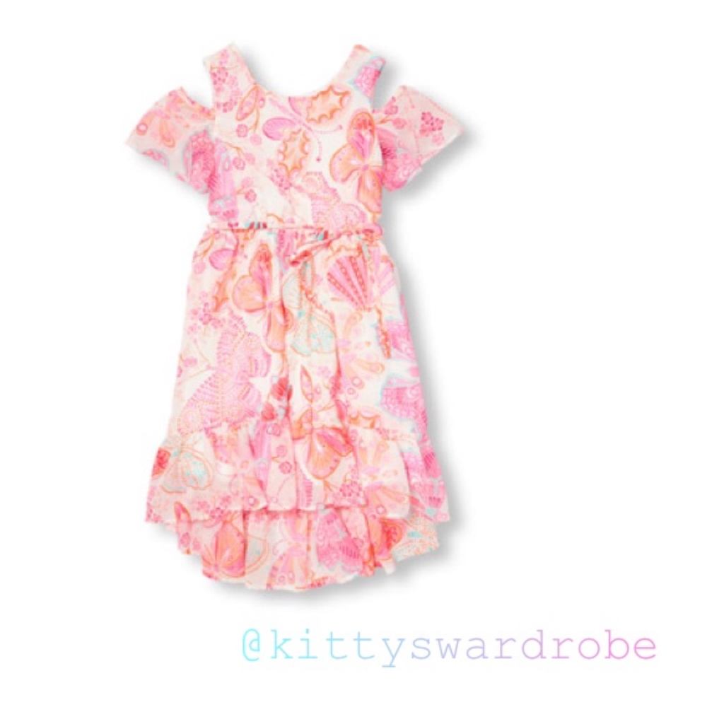 Butterfly Magic Cold-Shoulder Ruffle Dress
