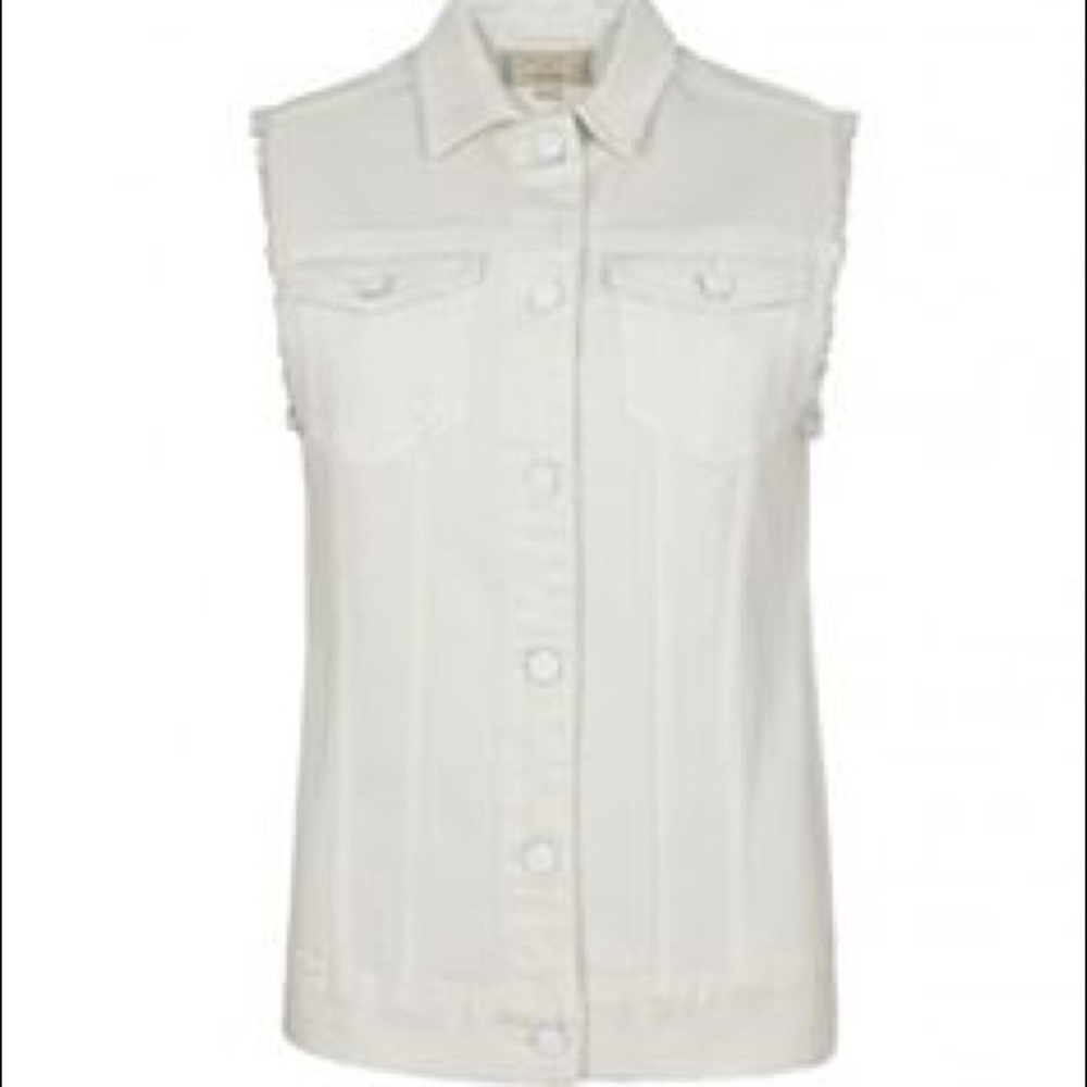 All Saints Distressed White Denim Vest Sz 0