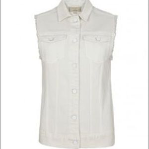 All Saints Distressed White Denim Vest Sz 0