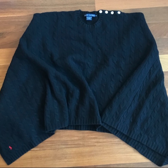 Ralph Lauren Black Label Cable Poncho in Black S/M - Picture 1 of 6