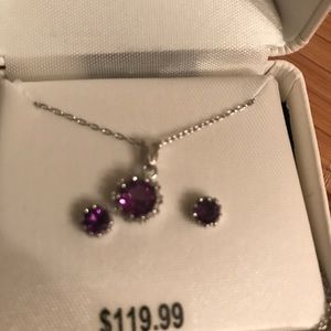 Sterling Silver Amethyst PD & ER SET