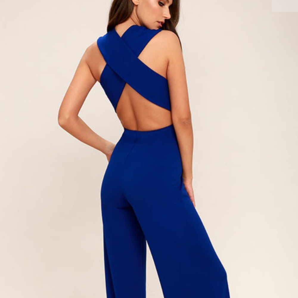 Thinking Out Loud Royal Blue Backless Jumpsuit