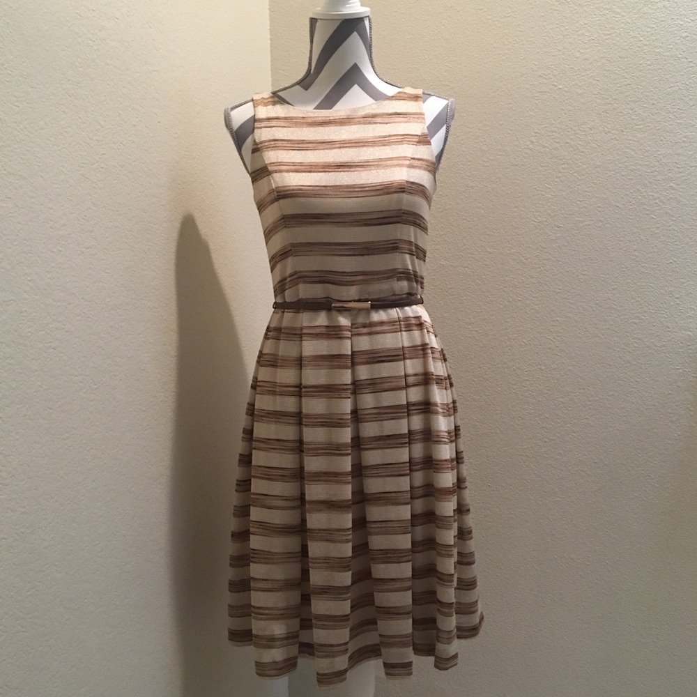 Muse - Brown, gold and tan striped dress with belt