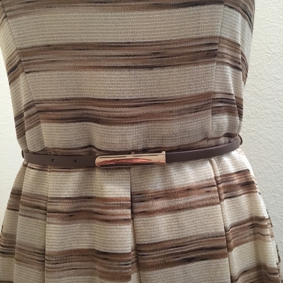 Muse - Brown, gold and tan striped dress with belt - Picture 3 of 6